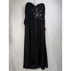 NWT May Queen Couture Black Strapless Beaded Ruched Evening Gown MQ838 Size 22